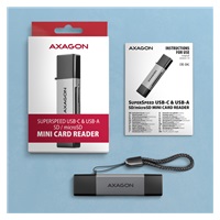 AXAGON CRE-DAC, USB-C + USB-A, 5 Gbps - czytnik kart MINI, 2-slot & lun SD/microSD, obsługa UHS-I