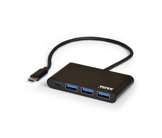 PORT USB-C HUB, 3x USB 3.0 + 1x USB-C, černá