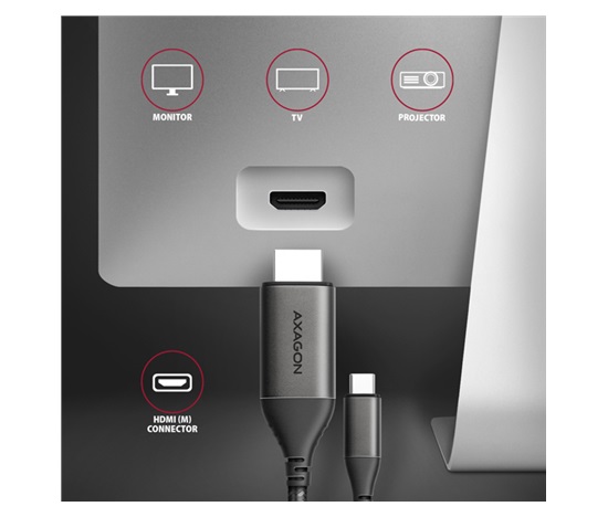 AXAGON RVC-HI2MC, USB-C -> HDMI 2.0 konwerter / kabel 1.8m, 4K/60Hz HDR10