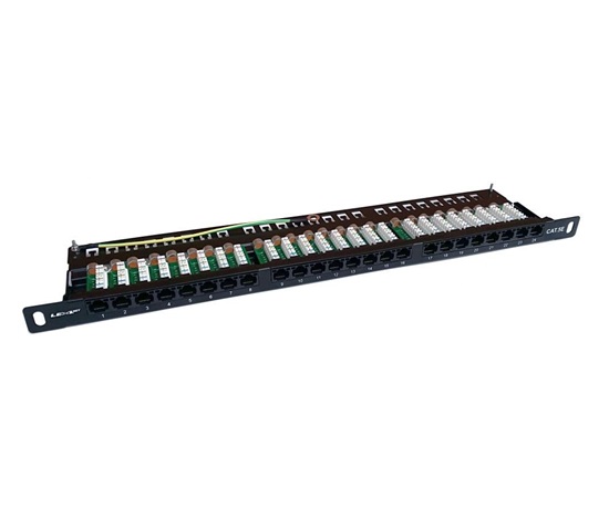 19"/0,5U Patch panel LEXI-Net 24port, UTP, Cat5E, krone, černý