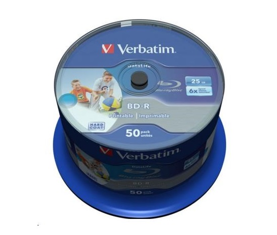 VERBATIM BD-R SL Datalife (50-pack)Blu-Ray/Spindle/6x/25GB WHITE BLUE SURFACE