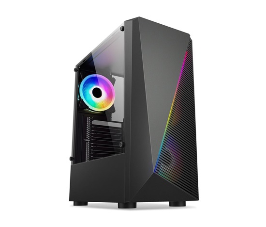 1stCOOL skříň SHARK 2, middle tower, AU, USB 3.0, bez zdroje, RGB fan, průhledná bočnice, černá