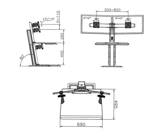 Stolní pracovní stanice pro 2 monitory Fiber Mounts ST15-2AW