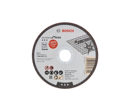 BOSCH dělicí kotouč rovný Standard for Inox - Rapido, WA 60 T BF, 125 mm, 22,23 mm, 1,0 mm