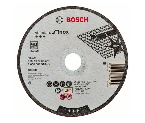 BOSCH dělicí kotouč rovný Standard for Inox, WA 46 T BF, 150 mm, 22,23 mm, 1,6 mm