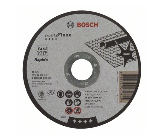 BOSCH dělicí kotouč rovný Expert for Inox - Rapido, AS 60 T INOX BF, 125 mm, 1,0 mm