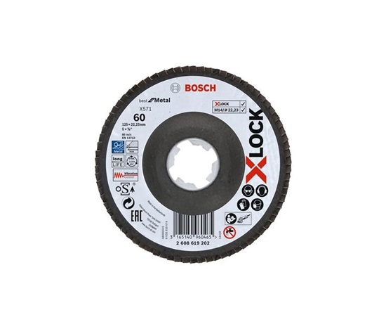 BOSCH lamelové brusné kotouče Best for Metal systému X-LOCK, šikmá verze, fíbrová deska, 125 mm, G 60, X571