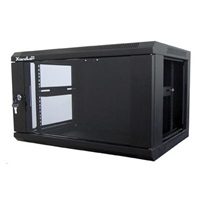 XtendLan 19" nástěnný rozvaděč 6U 600x450, nosnost 60 kg, skleněné kouřové dveře, rozložený, černý