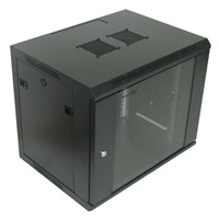 XtendLan 19" nástěnný rozvaděč 9U 600x450, nosnost 60 kg, skleněné kouřové dveře, rozložený, černý