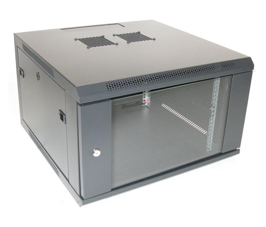 XtendLan 19" nástěnný rozvaděč 6U 600x600, nosnost 60 kg, skleněné dveře, svařovaný, černý