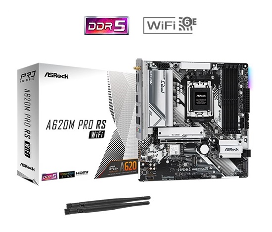 ASRock MB Sc AM5 A620M Pro RS WiFi, AMD A620, 4xDDR5, HDMI, DP