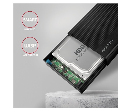 AXAGON EE35-GTR, USB-C 5Gbps - SATA 6G 3.5" metalowa obudowa RIBBED, czarna