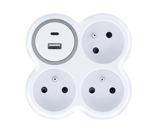 Solight rozbočka, 3x 15A, USB nabíječka A+C, bílá-šedá