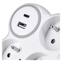 Solight rozbočka, 3x 15A, USB nabíječka A+C, bílá-šedá