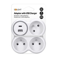 Solight rozbočka, 3x 15A, USB nabíječka A+C, bílá-šedá