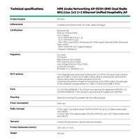 Aruba AP-503H (RW) Dual-radio 802.11ax 2x2 Unified Hospitality AP with 1+2 Ethernet R3V36AR RENEW .