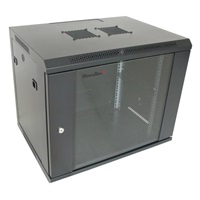 XtendLan 19" nástěnný rozvaděč 9U 600x600, nosnost 60 kg, skleněné kouřové dveře, rozložený, černý