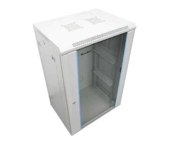 XtendLan 19" nástěnný rozvaděč 15U 600x450, nosnost 60 kg, skleněné kouřové dveře, svařovaný, šedý