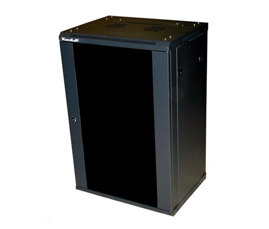 XtendLan 19" nástěnný rozvaděč 22U 600x450, nosnost 60 kg, skleněné kouřové dveře, svařovaný, černý