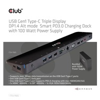 Club3D Dokovací stanice USB-C 14v1, 1xDP, 1xHDMI, 1xVGA, 2xUSB-C, 5xUSB, 1xRJ45, 1x3.5mm, šedá