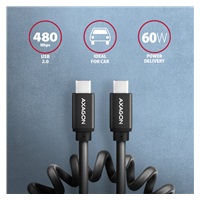 AXAGON BUCM-CM20TB, TWISTER kabel USB-C <-> USB-C, 1.1m, USB 2.0, PD 60W 3A, ALU, tpe, czarny