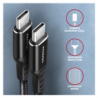 AXAGON BUCM-CM15AB, Kabel HQ USB-C <-> USB-C, 1.5 m, USB 2.0, PD 60W 3A, ALU, oplot, czarny