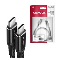 AXAGON BUCM-CM15AB, Kabel HQ USB-C <-> USB-C, 1.5 m, USB 2.0, PD 60W 3A, ALU, oplot, czarny