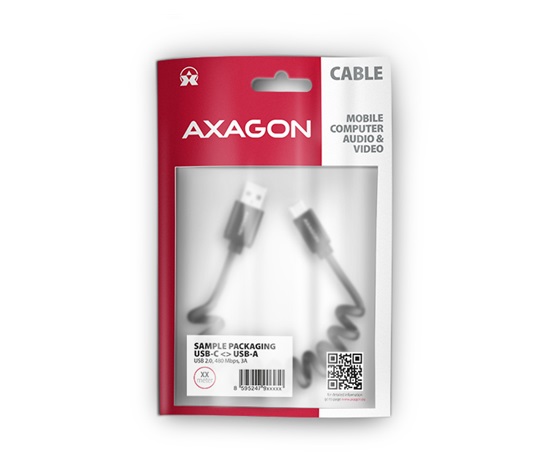 AXAGON BUCM-AM20TB, TWISTER kabel USB-C <-> USB-A, 1.1m, USB 2.0, 3A, ALU, tpe, czarny