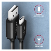 AXAGON BUCM-AM20TB, TWISTER kabel USB-C <-> USB-A, 1.1m, USB 2.0, 3A, ALU, tpe, czarny