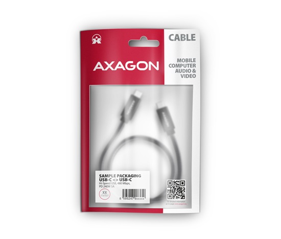 AXAGON BUCM2-CM10AB, CHARGE kabel USB-C <-> USB-C, 1m, Hi-Speed USB, PD 240W 5A, ALU, oplot, czarny