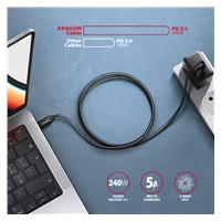 AXAGON BUCM2-CM10AB, CHARGE kabel USB-C <-> USB-C, 1m, Hi-Speed USB, PD 240W 5A, ALU, oplot, czarny
