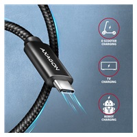 AXAGON BUCM2-CM10AB, CHARGE kabel USB-C <-> USB-C, 1m, Hi-Speed USB, PD 240W 5A, ALU, oplot, czarny