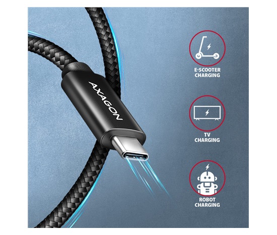 AXAGON BUCM2-CM15AB, CHARGE kabel USB-C <-> USB-C, 1.5m, Hi-Speed USB, PD 240W 5A, ALU, oplot, czarny