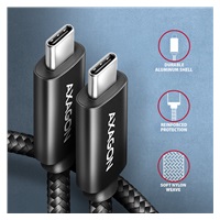 AXAGON BUCM2-CM20AB, CHARGE kabel USB-C <-> USB-C, 2m, Hi-Speed USB, PD 240W 5A, ALU, oplot, czarny