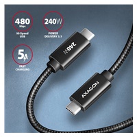 AXAGON BUCM2-CM25AB, CHARGE kabel USB-C <-> USB-C, 2.5m, Hi-Speed USB, PD 240W 5A, ALU, oplot, czarny