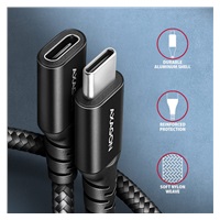 AXAGON BUCM32-CF05AB Kabel przedłużający USB-C (M) <-> USB-C (F), 0.5m, USB 20Gbps, PD 240W 5A, 8K HD, ALU, oplot, czarn