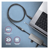 AXAGON BUCM32-CF15AB Kabel przedłużający USB-C (M) <-> USB-C (F), 1.5m, USB 20Gbps, PD 240W 5A, 8K HD, ALU, oplot, czarn