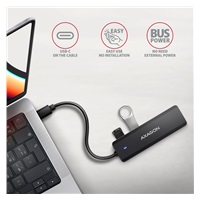AXAGON HUE-C1C, 4x USB 5Gbps TRAVEL hub, złącze zasilania USB-C, kabel USB-C 19cm