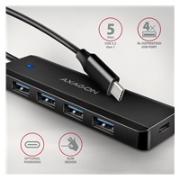 AXAGON HUE-C1C, 4x USB 5Gbps TRAVEL hub, złącze zasilania USB-C, kabel USB-C 19cm