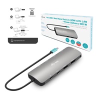 i-tec USB-C Metal Nano 2x HDMI Docking Station, PD 100W