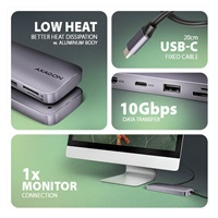 AXAGON HMC-6GM2, USB 10Gbps hub, USB-A, USB-C, HDMI, M.2 slot, SD/MicroSD, PD 100W, kabel USB-C 20cm