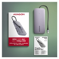 AXAGON HMC-6GM2, USB 10Gbps hub, USB-A, USB-C, HDMI, M.2 slot, SD/MicroSD, PD 100W, kabel USB-C 20cm