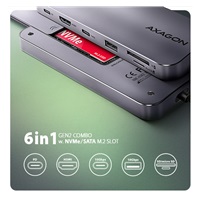 AXAGON HMC-6GM2, USB 10Gbps hub, USB-A, USB-C, HDMI, M.2 slot, SD/MicroSD, PD 100W, kabel USB-C 20cm