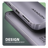 AXAGON HMC-6GM2, USB 10Gbps hub, USB-A, USB-C, HDMI, M.2 slot, SD/MicroSD, PD 100W, kabel USB-C 20cm