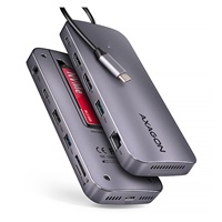 AXAGON HMC-12GM2, USB 10Gbps hub, 3x USB-A, USB-C, HDMI, DP, RJ-45 GLAN, M.2, SD/mSD, audio, PD 100W, kabel USB-C 50cm