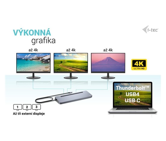 i-tec USB-C Metal Ergonomic 4K 3x Display Docking Station, PD 100W