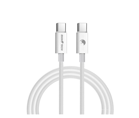RhinoTech kabel s nylonovým opletem USB-C na USB-C 60W 1M bílá