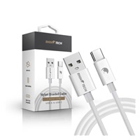 RhinoTech kabel s nylonovým opletem USB-A na USB-C 27W 1M bílá