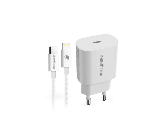 RhinoTech 25W PD nabíjecí adaptér s kabelem USB-C na Lightning 27W 1M bílá
