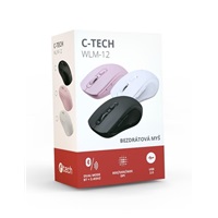 C-TECH myš Dual mode WLM-12PK, bezdrátová, 1600DPI, 6 tlačítek, růžová, USB nano receiver